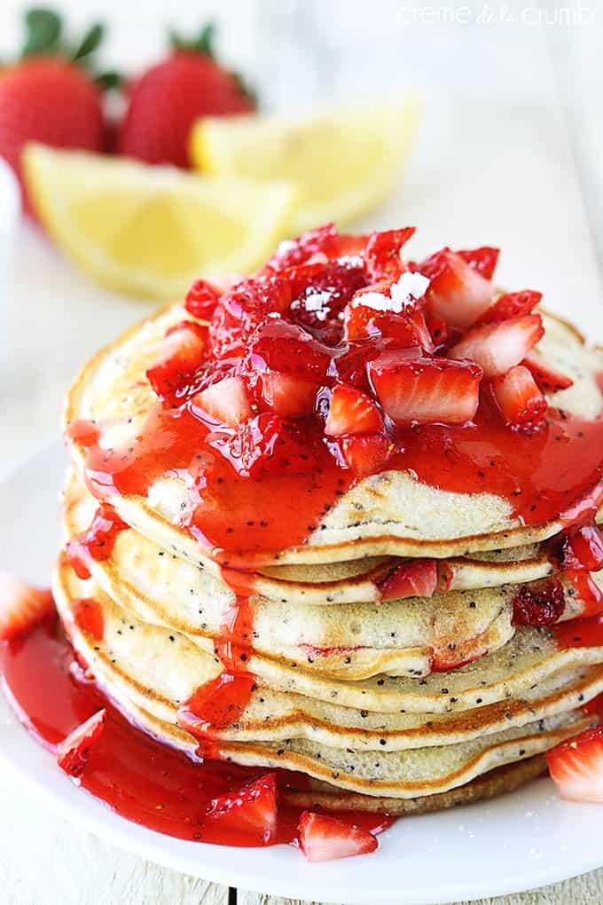 Strawberry Lemon Poppyseed Pancakes - Creme de la Crumb