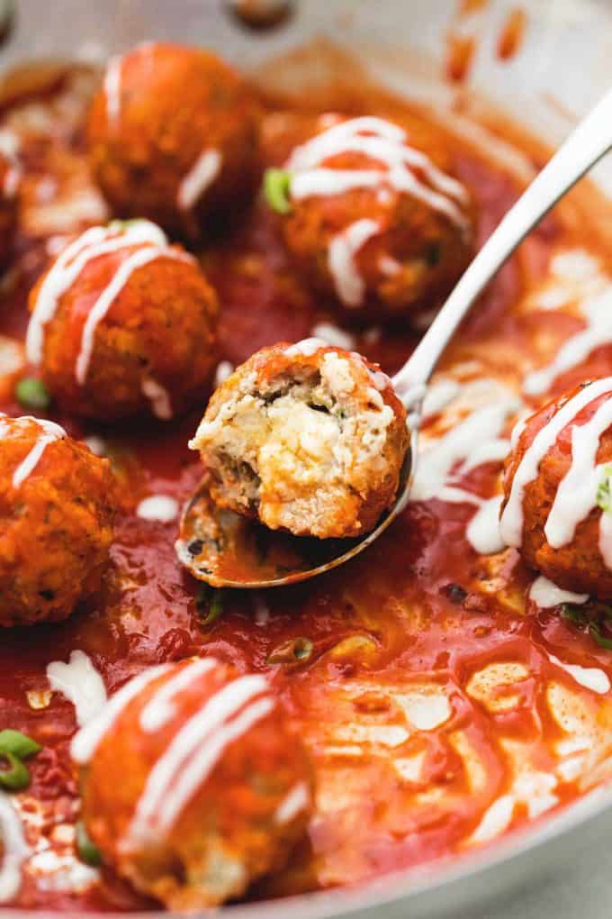 Blue Cheese Stuffed Buffalo Chicken Meatballs Creme De La Crumb