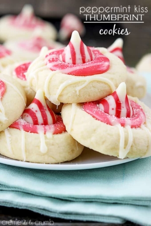 Peppermint Kiss Thumbprint Cookies - Creme De La Crumb