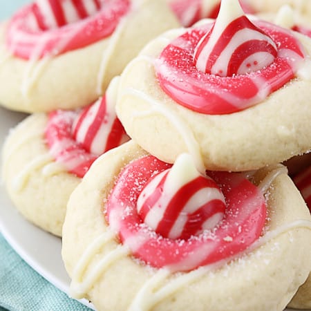 Peppermint Kiss Thumbprint Cookies - Creme De La Crumb