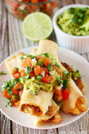 Baked Cheesy Chicken Taquitos - Creme De La Crumb