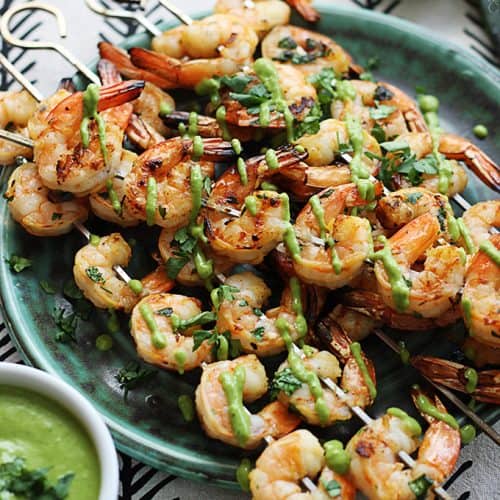 Cilantro Lime Grilled Shrimp + Roasted Poblano Sauce - Creme De La Crumb