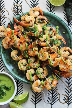 Cilantro Lime Grilled Shrimp + Roasted Poblano Sauce - Creme De La Crumb