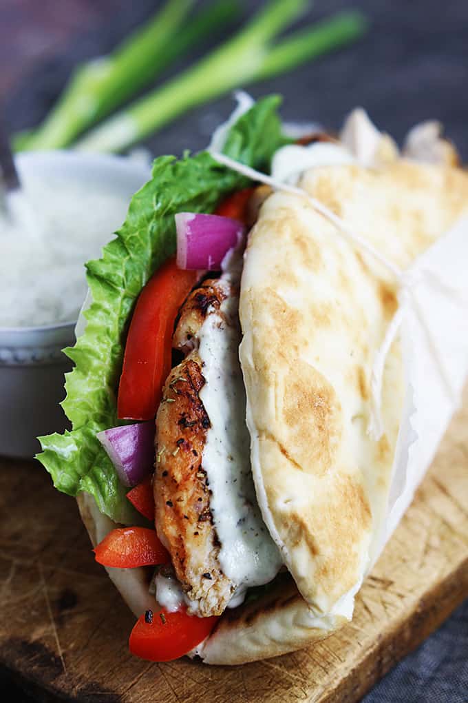 Mediterranean chicken gyro with tzatziki at Taziki's Cafe