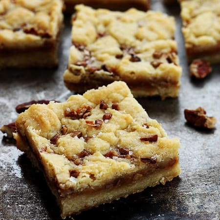 Salted Caramel Pecan Butter Bars - Creme De La Crumb