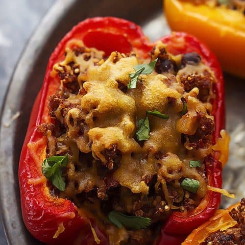 Slow Cooker Southwest Quinoa Stuffed Peppers - Creme De La Crumb