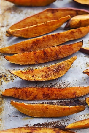 Spicy Baked Sweet Potato Wedges - Creme De La Crumb