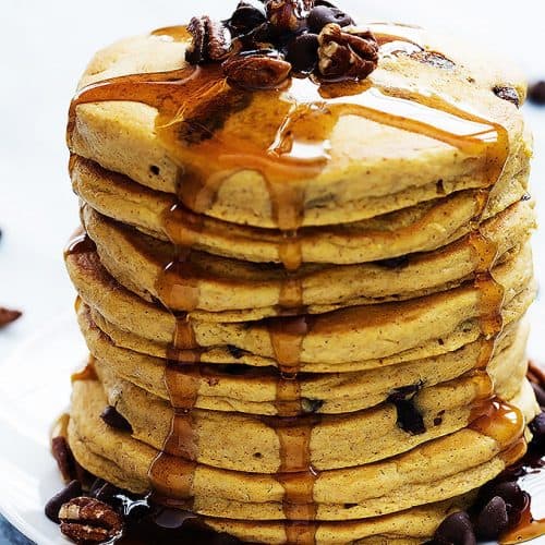 Perfect Pumpkin Chocolate Chip Pancakes - Creme De La Crumb