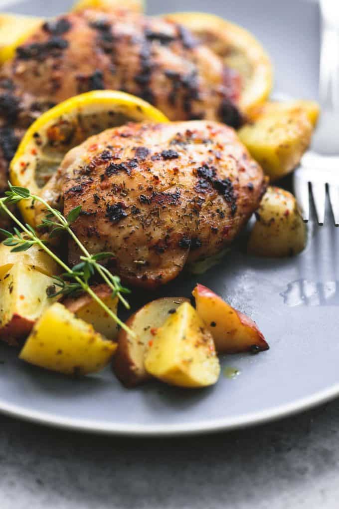 Baked Lemon Herb Chicken & Potatoes - Creme De La Crumb