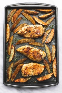 Sheet Pan Garlic Parmesan Chicken & Potatoes | lecremedelacrumb.com