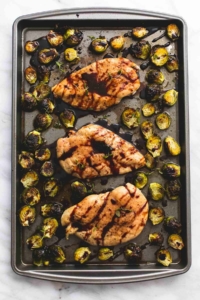 Sheet Pan Honey Balsamic Chicken & Brussels Sprouts | lecremedelacrumb.com