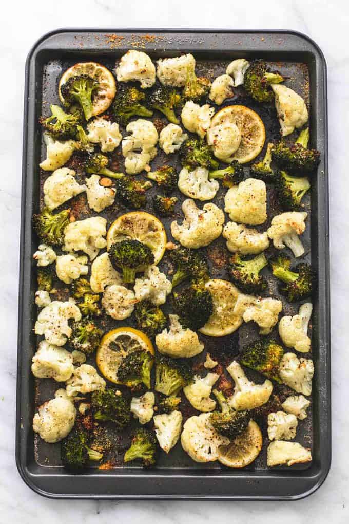 Roasted Lemon Garlic Broccoli & Cauliflower - Creme De La Crumb