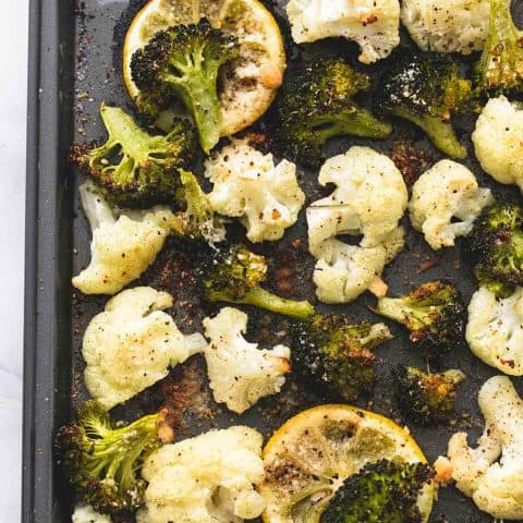 Roasted Lemon Garlic Broccoli & Cauliflower - Creme De La Crumb