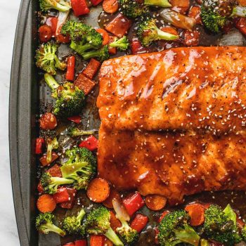 One Pan Baked Teriyaki Salmon And Vegetables Creme De La Crumb