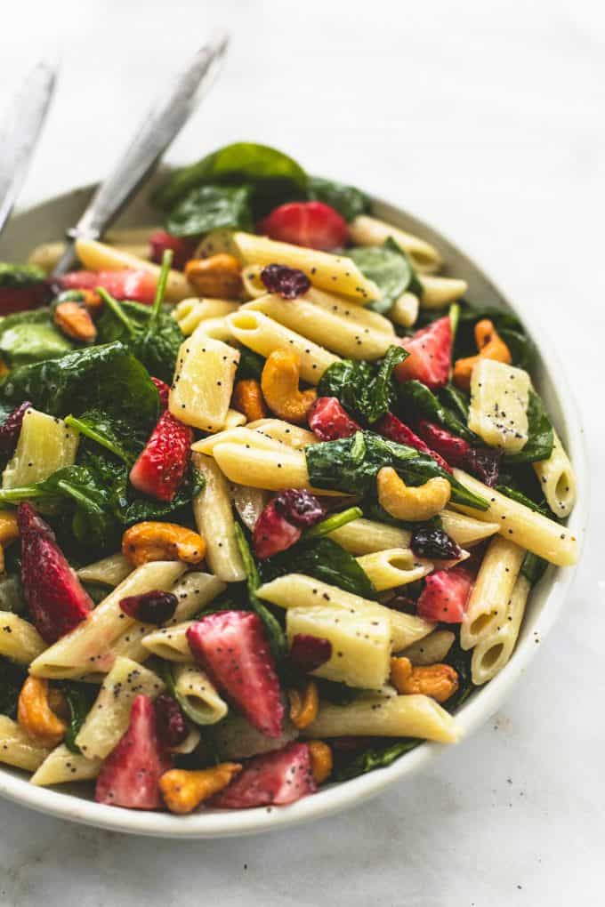 Strawberry Spinach Pasta Salad With Orange Poppy Seed Dressing Creme