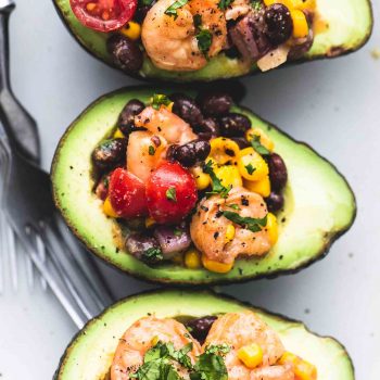 Southwest Shrimp Salad Stuffed Avocados | lecremedelacrumb.com