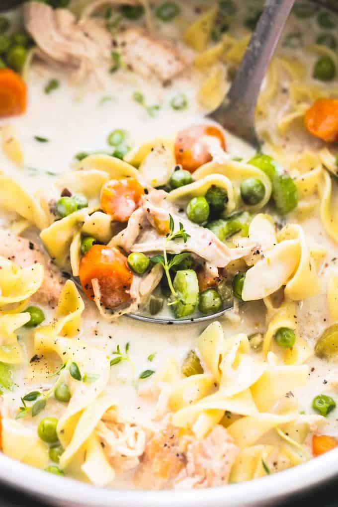 Slow Cooker OR Instant Pot Creamy Chicken Noodle Soup - Creme De La Crumb