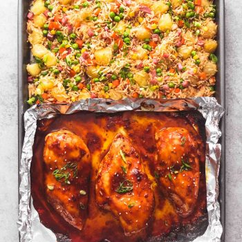 Simple Sheet Pan Teriyaki Chicken and Pineapple Fried Rice recipe | lecremedelacrumb.com