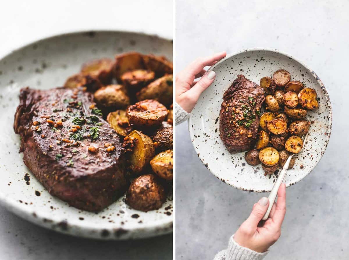 Knoblauchbutter-Steak und Kartoffelpuffer-Rezept | lecremedelacrumb.com