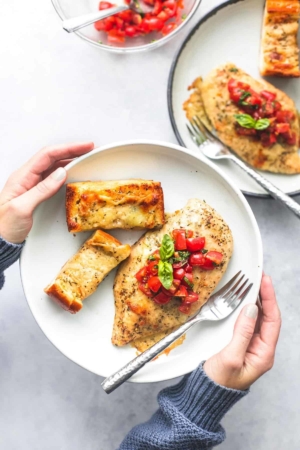 Sheet Pan Bruschetta Chicken and Cheesy Garlic Bread - Creme De La Crumb