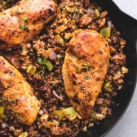 Easy Skillet and Stuffing with quick chicken gravy | lecremedelacrumb.com