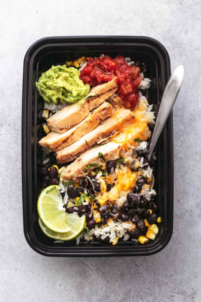 Meal Prep Chicken Burrito Bowls - Creme De La Crumb