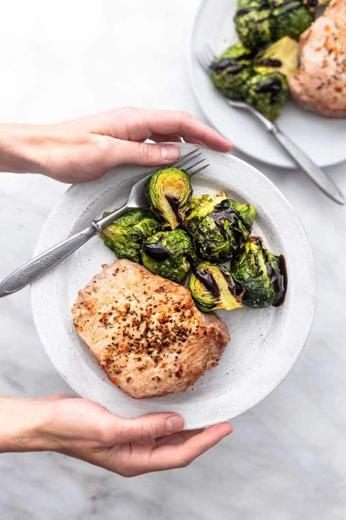 Oven Baked Pork Chops and Brussels Sprouts - Creme De La Crumb