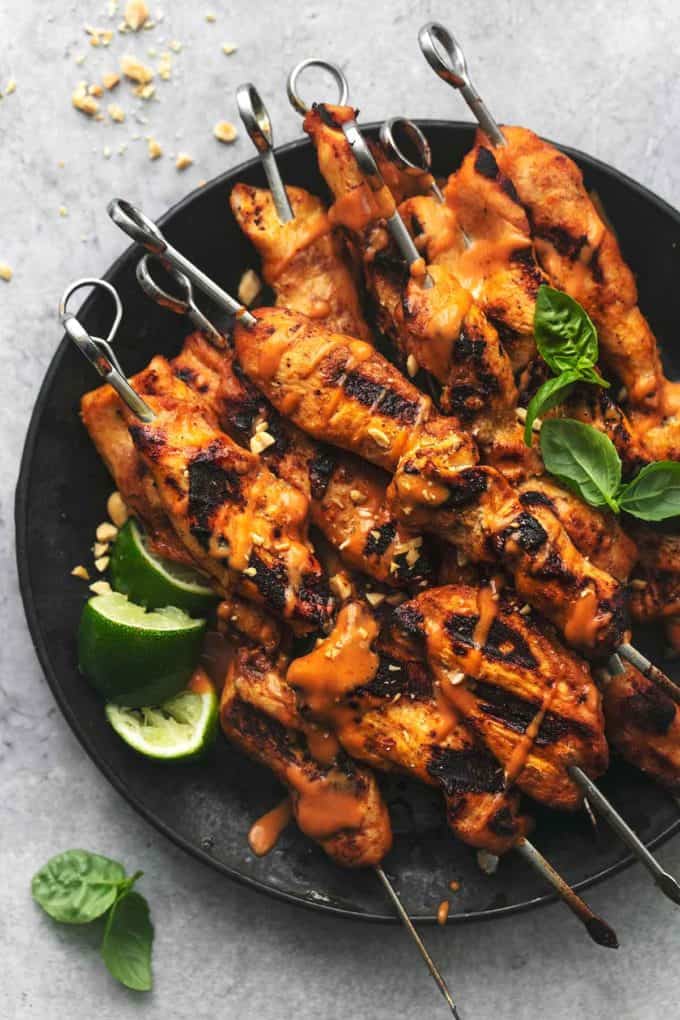 Chicken Satay Skewers with Spicy Peanut Sauce - Creme De La Crumb