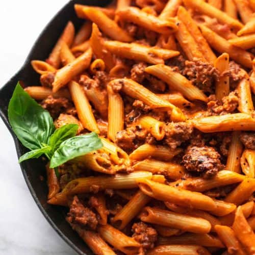 Pasta with Creamy Red Sauce & Sausage – Make It and Bake It with Beth