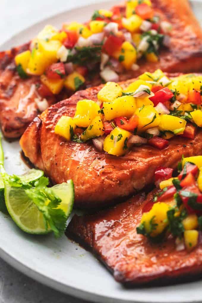 Honey Lime Salmon with Mango Salsa - Creme De La Crumb