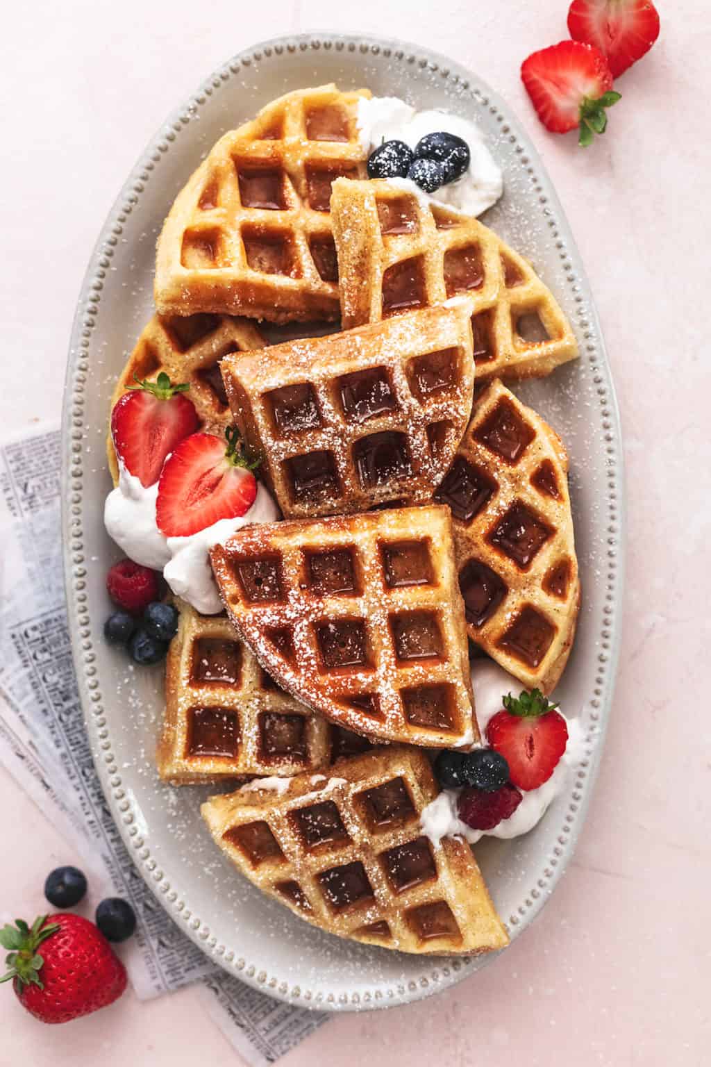 Homemade Belgian Waffles With Whipped Cream - Creme De La Crumb