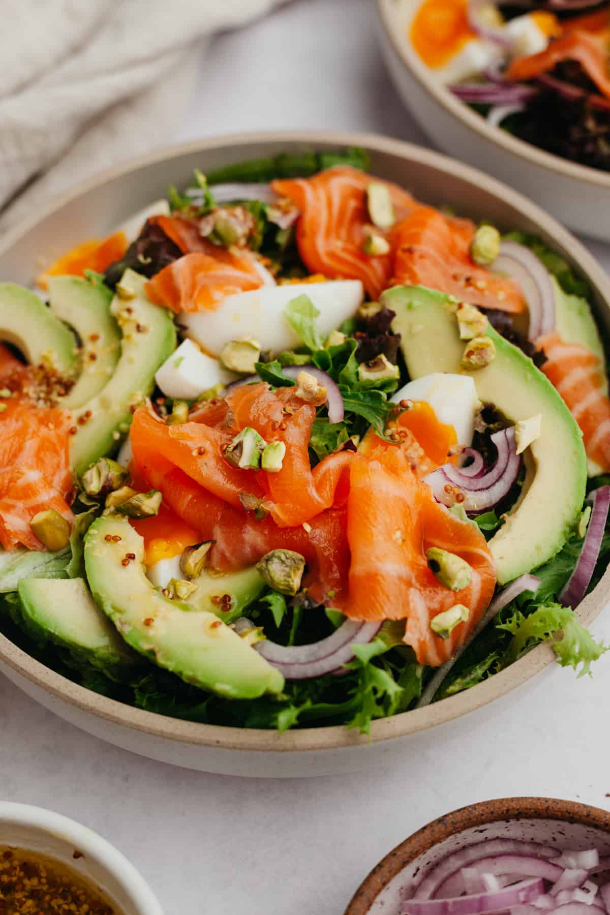 smoked salmon salad in a bowl