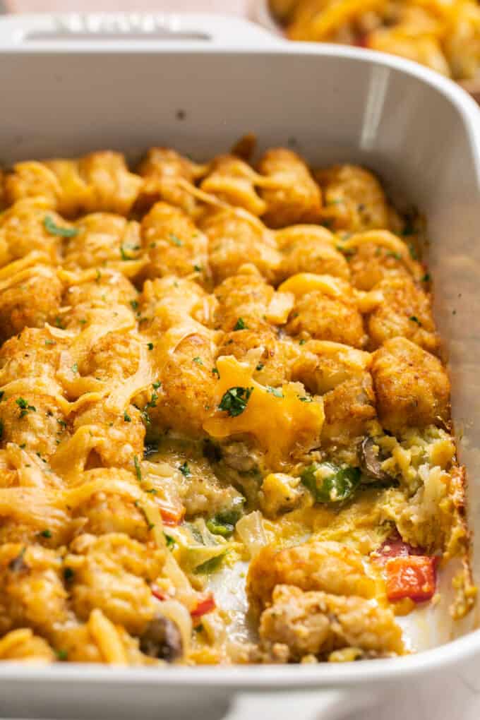 Tater Tot Breakfast Casserole - Creme De La Crumb