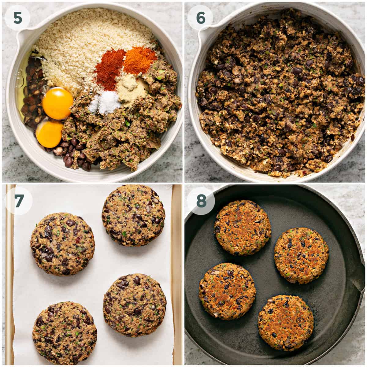 final four steps of preparation of black bean burger recipe