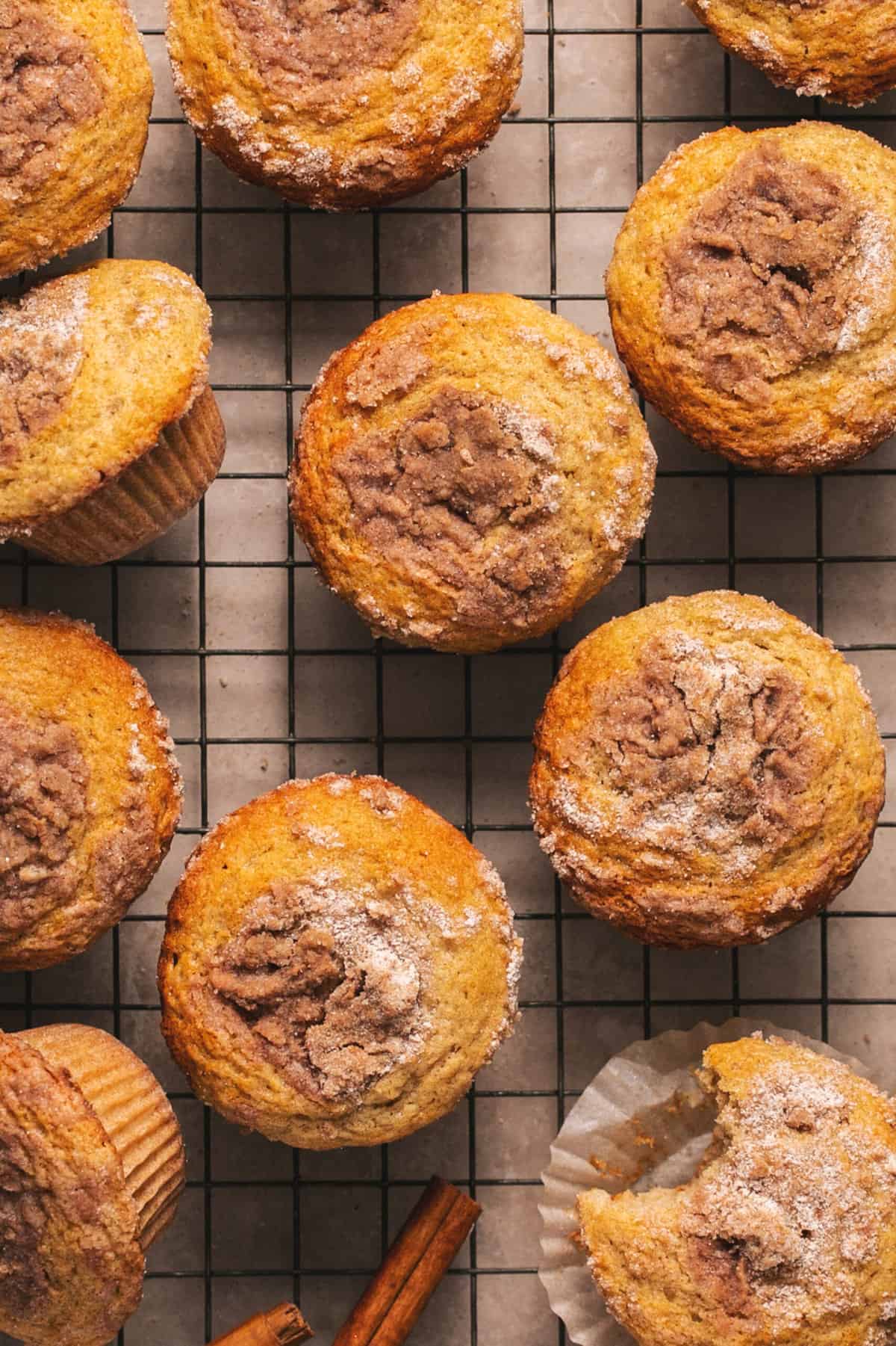 cinnamon streusel muffins overhead view