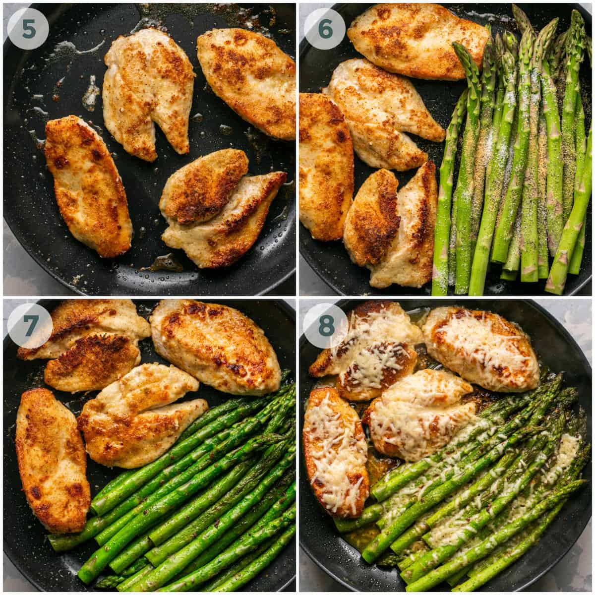 steps 5-8 of garlic parmesan chicken and asparagus recipe