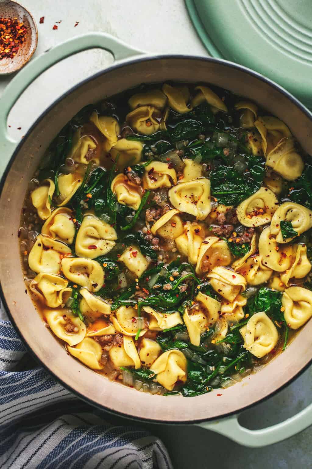 Tortellini Soup with Sausage and Spinach - Creme De La Crumb