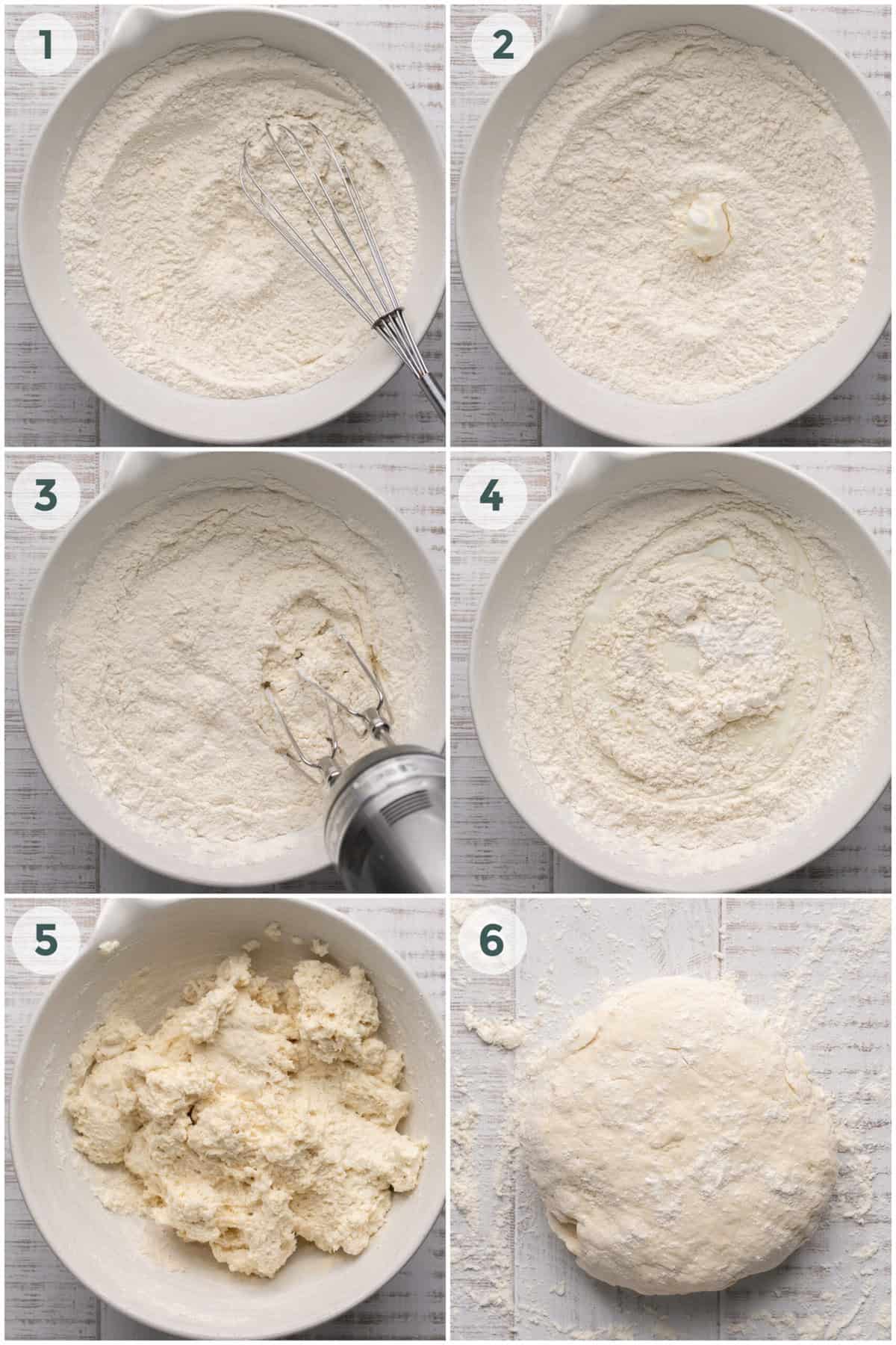 steps 1-6 of preparing knotts berry farm buttermilk biscuits recipe