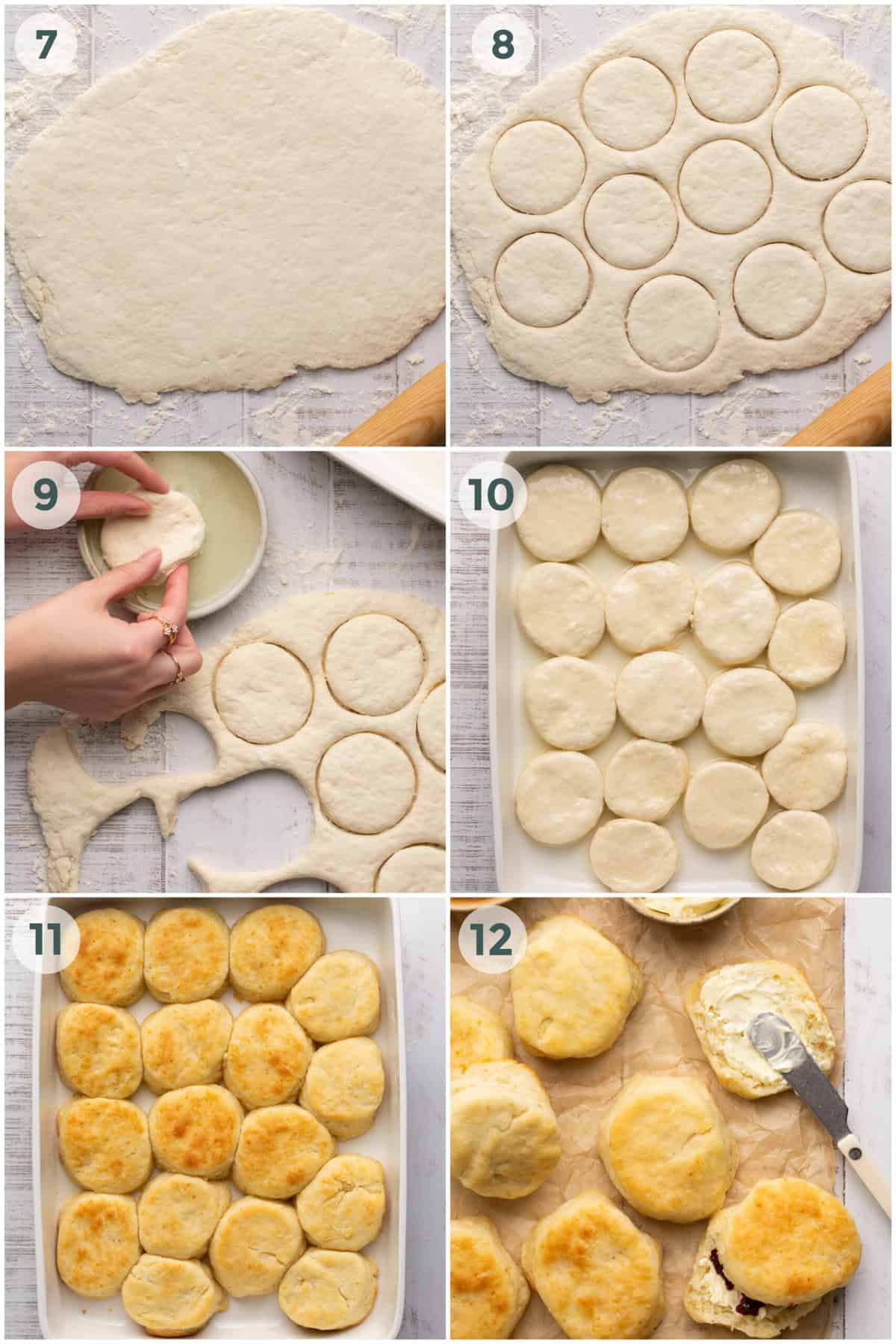 steps 7-12 of preparing knotts berry farm buttermilk biscuits recipe