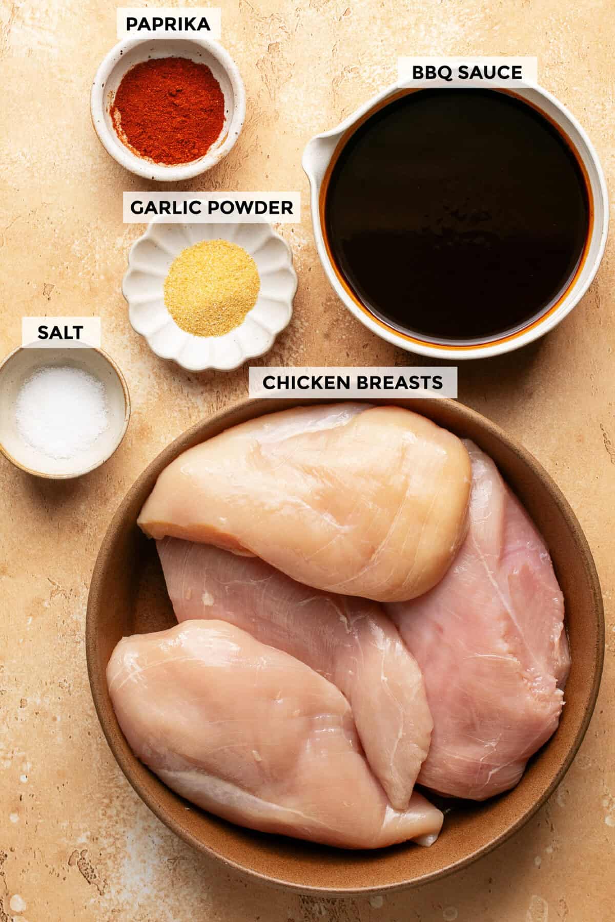 ingredients for shredded slow cooker bbq chicken