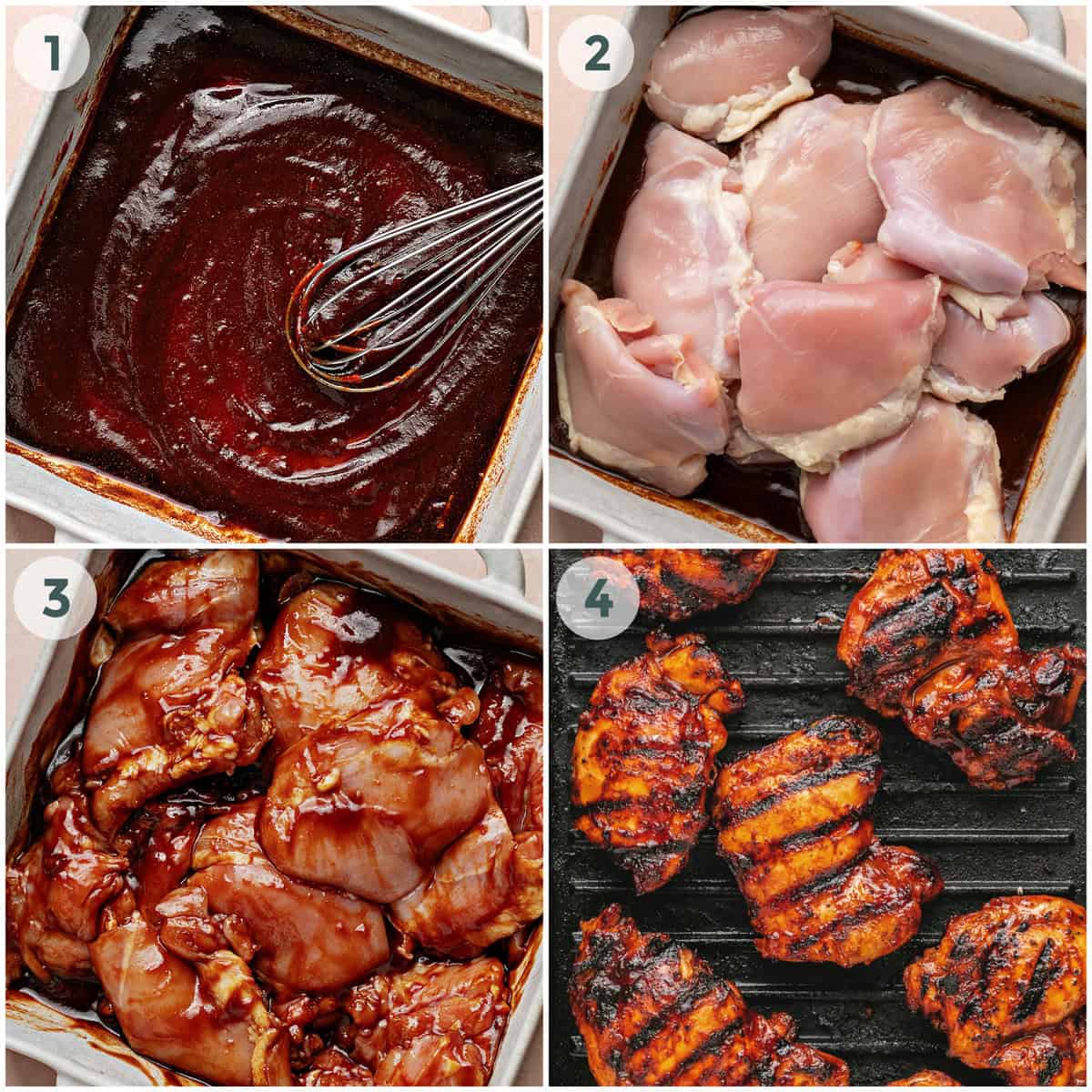 steps 1-4 for grilled bbq chicken thighs