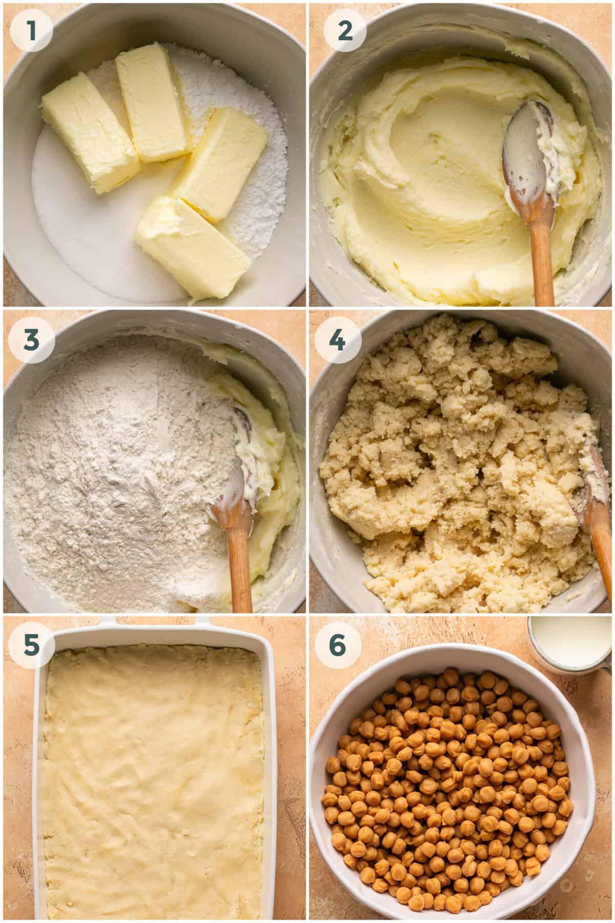 steps 1-6 for caramel cookie bars recipe