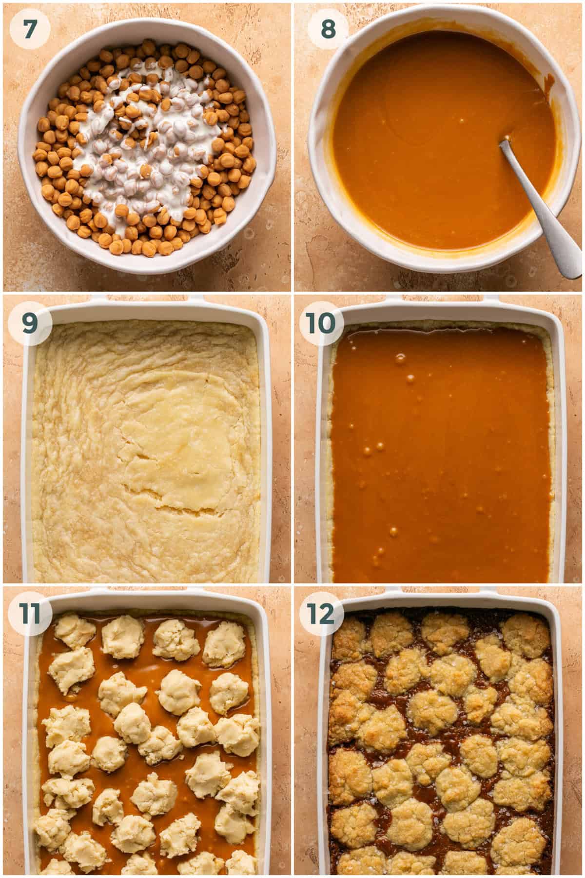 steps 7-12 for caramel cookie bars recipe