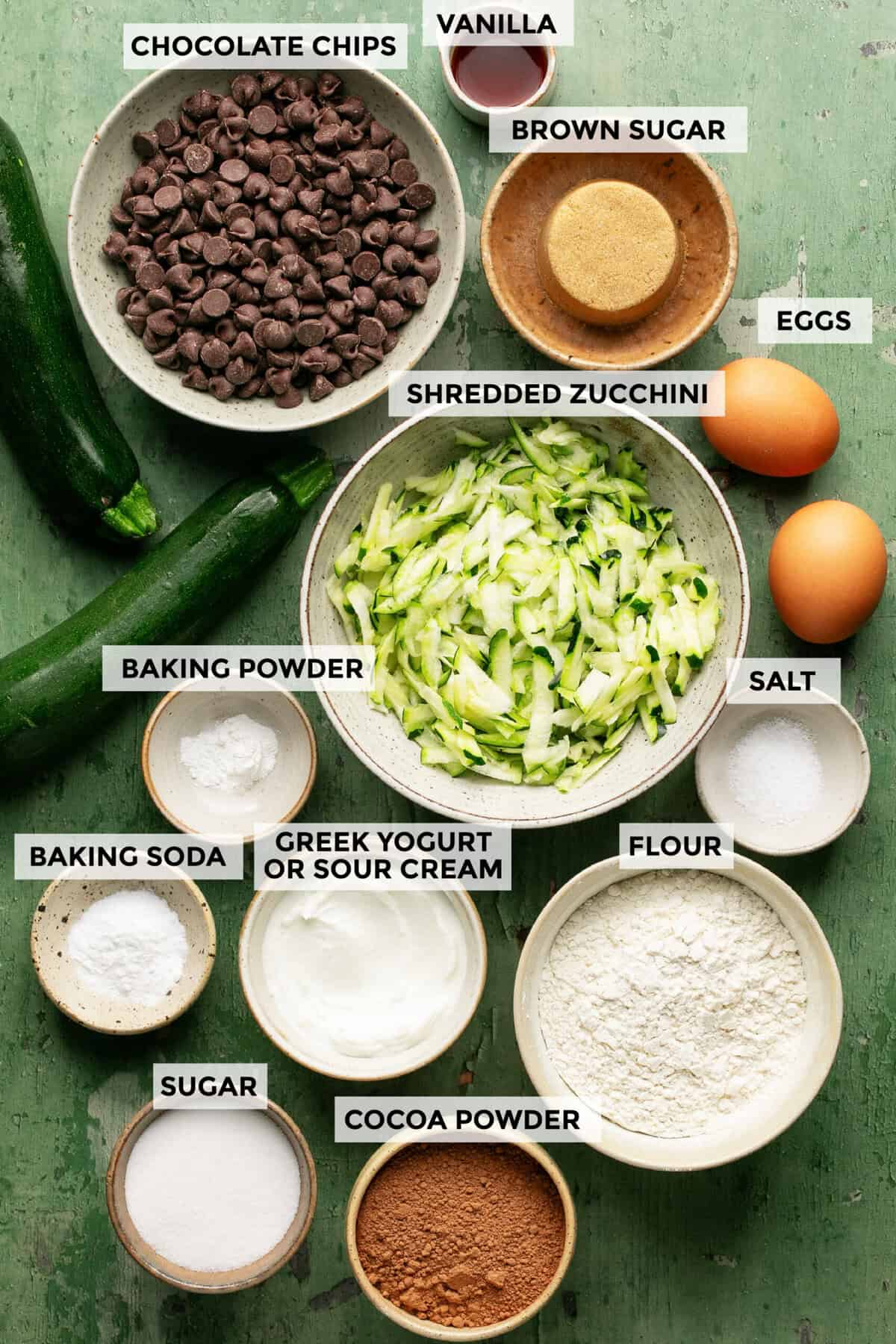 ingredients for chocolate zucchini bread