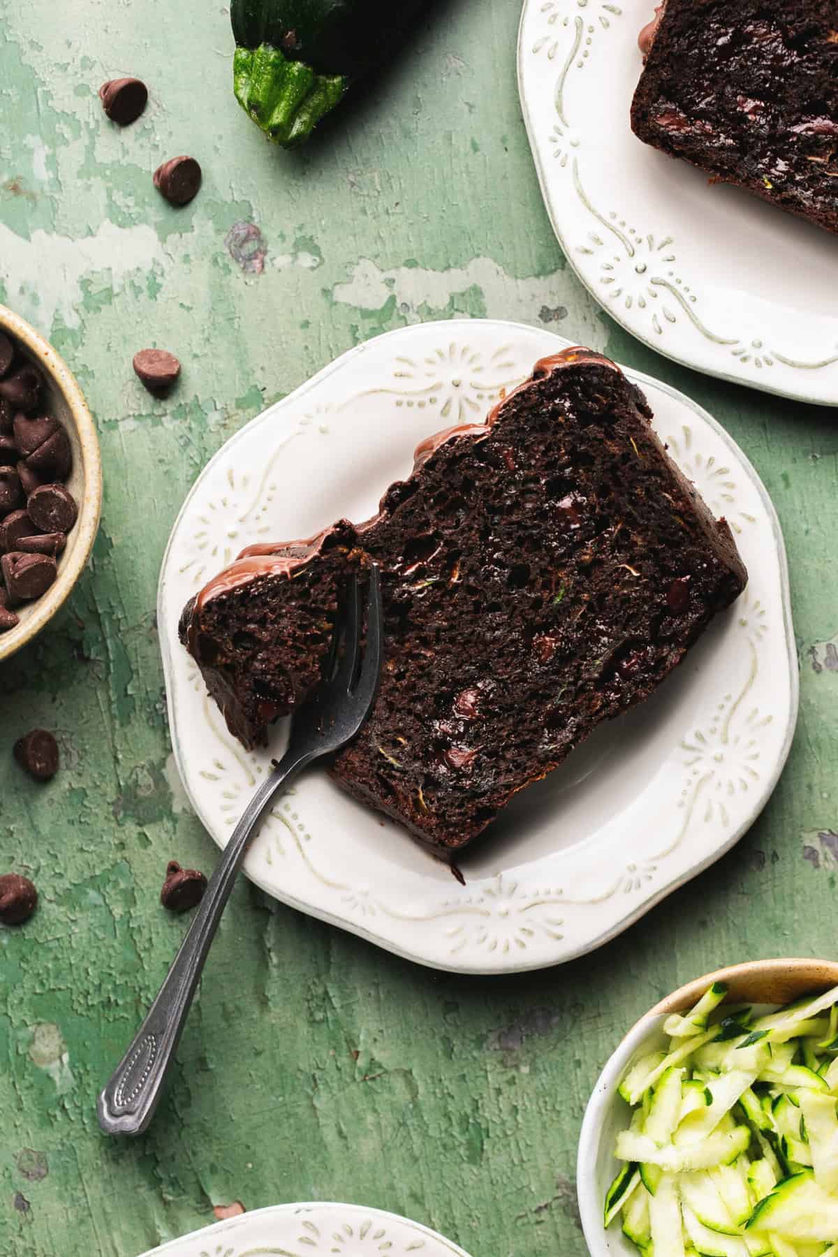 slice of zucchini chocolate cake loaf