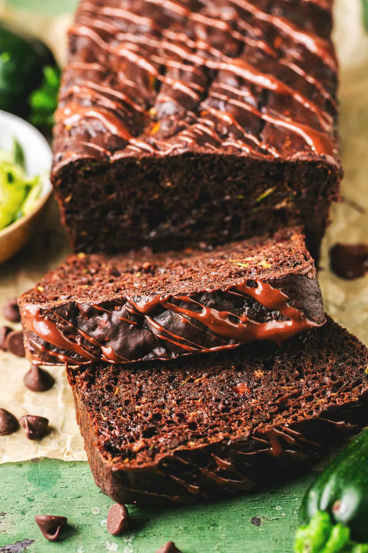 sliced zucchini chocolate loaf