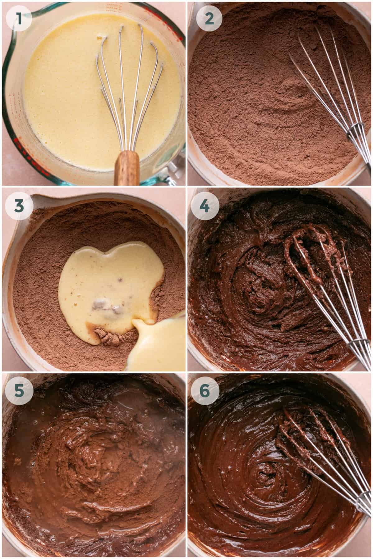 steps 1-6 for chocolate cake with strawberry frosting