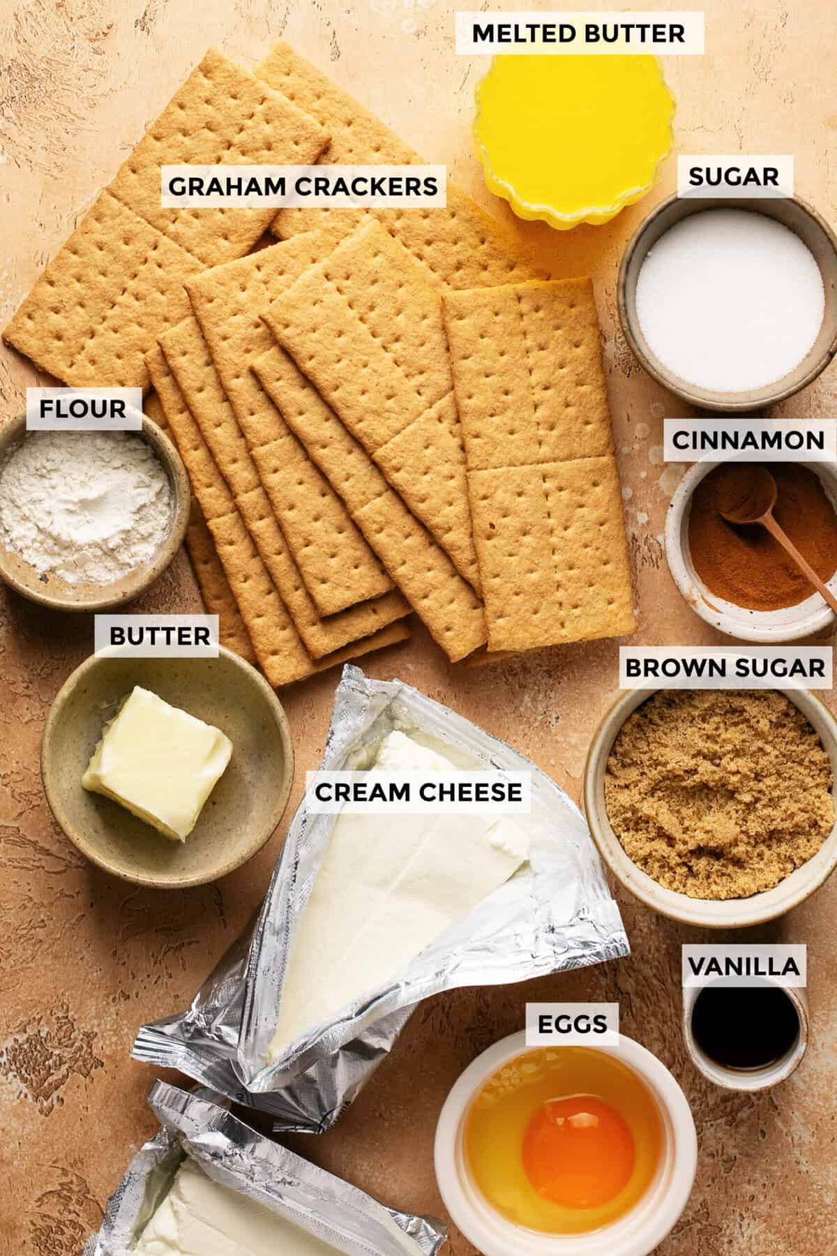 ingredients for cinnamon roll cheesecake bars