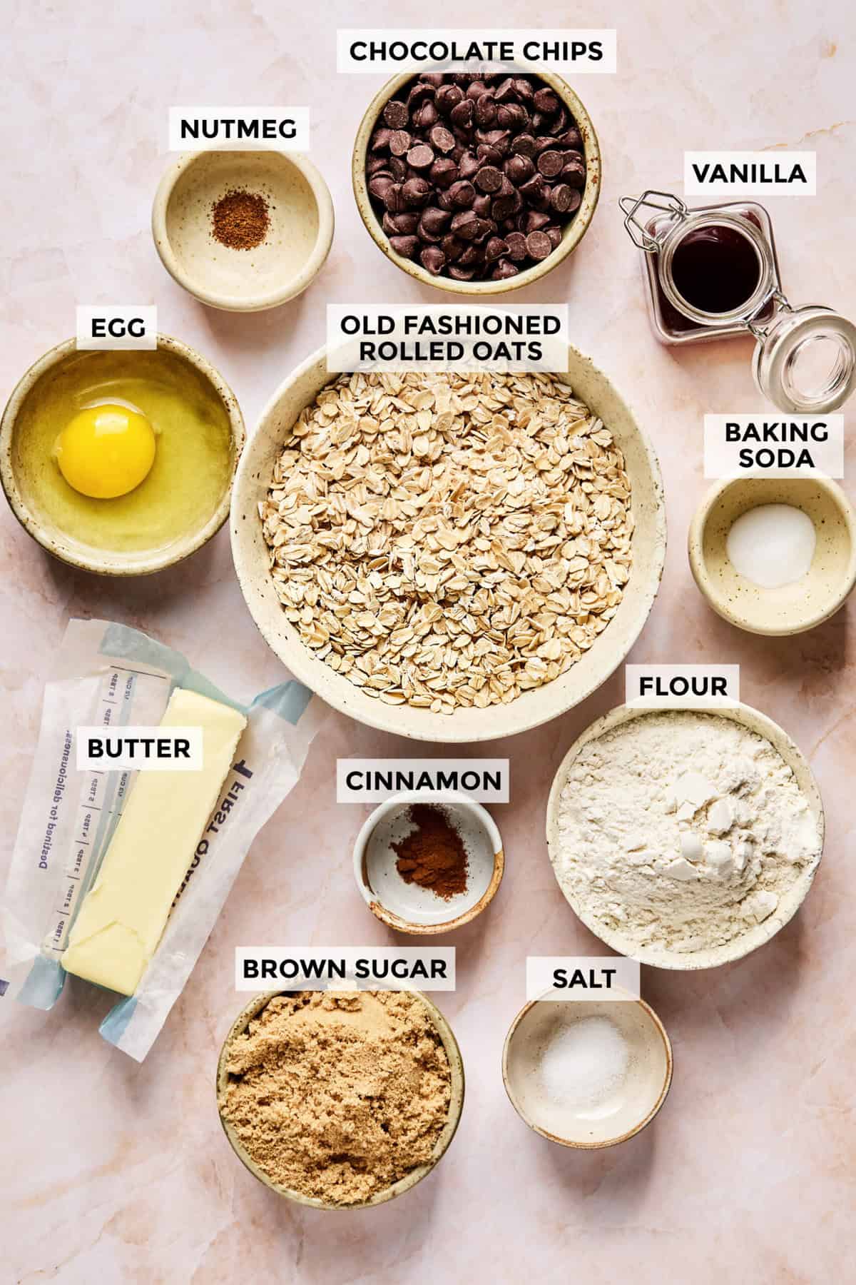 ingredients for oatmeal chocolate chip cookies recipe