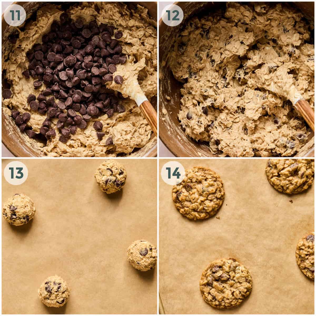 steps 11-14 for oatmeal chocolate chip cookies recipe